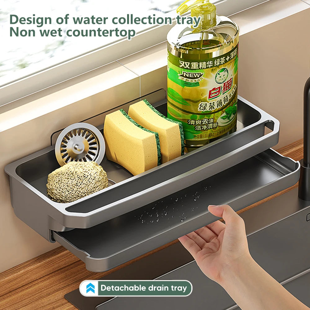 Kitchen sink Organizer with drain Tray - Sponge & Soap Holder Rack