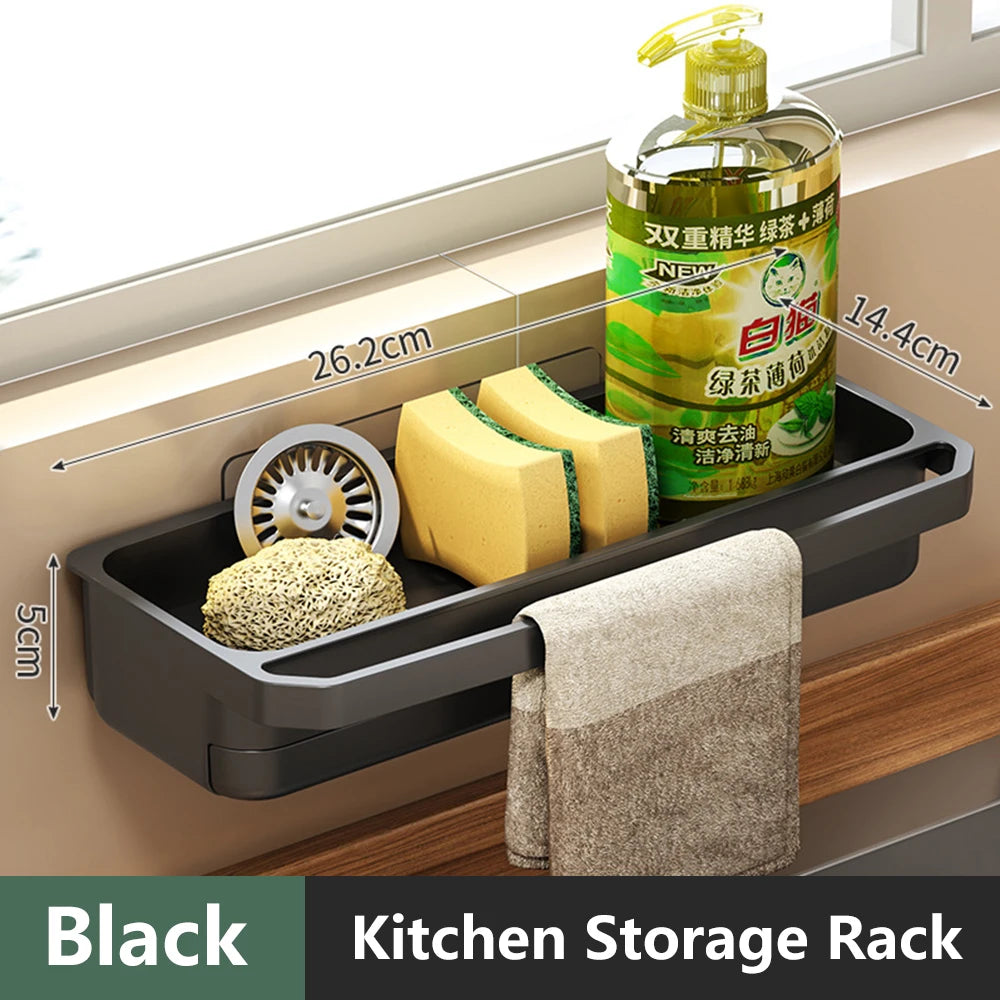 Kitchen sink Organizer with drain Tray - Sponge & Soap Holder Rack