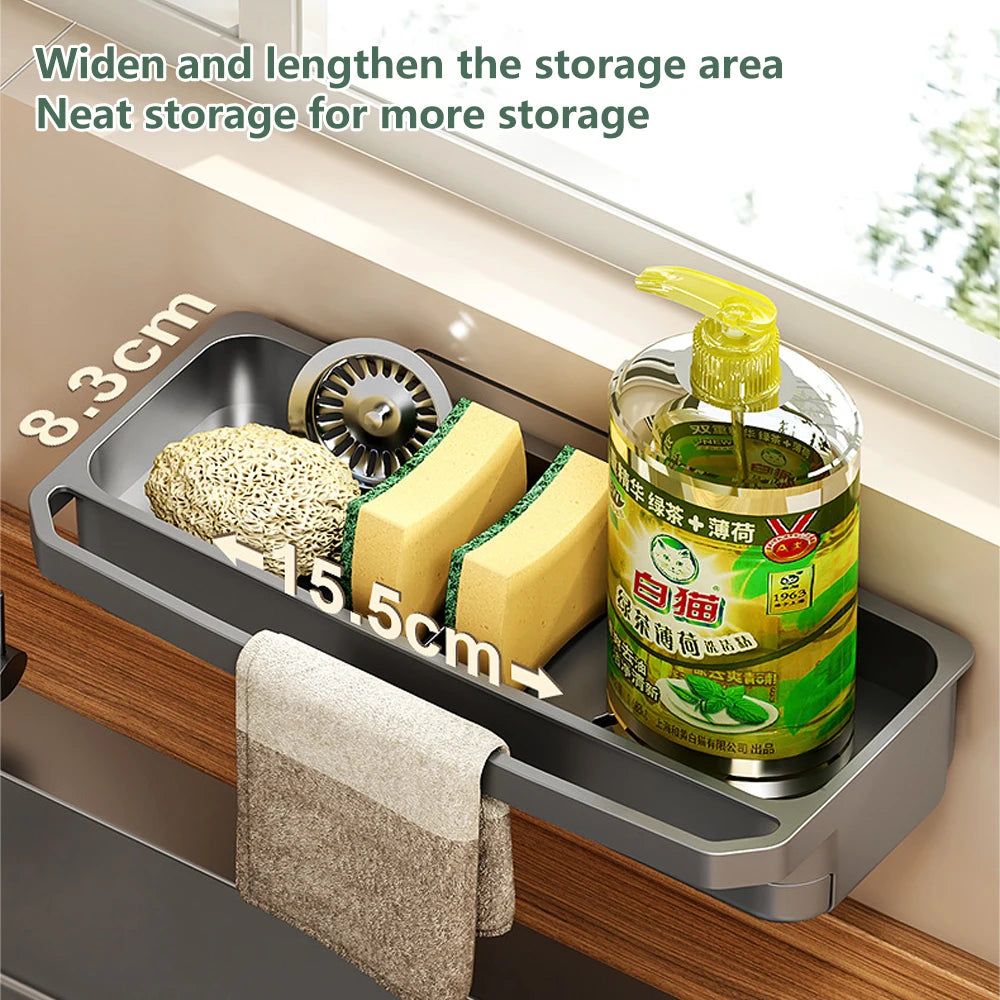 Kitchen sink Organizer with drain Tray - Sponge & Soap Holder Rack