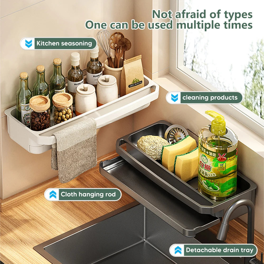 Kitchen sink Organizer with drain Tray - Sponge & Soap Holder Rack