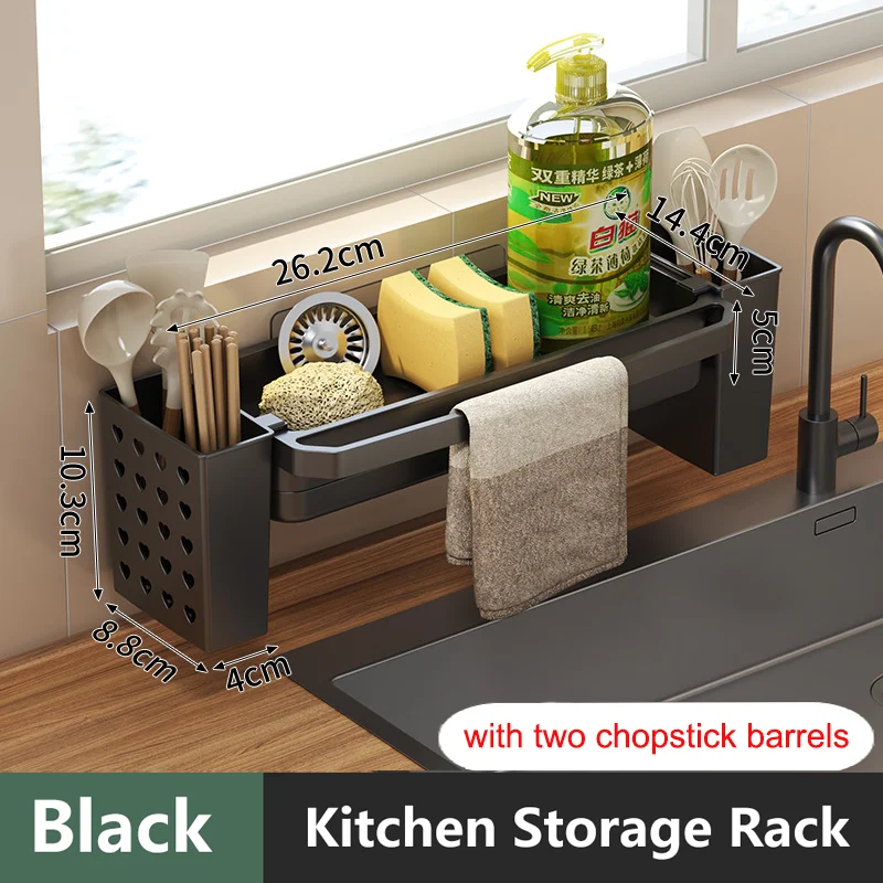 Kitchen sink Organizer with drain Tray - Sponge & Soap Holder Rack