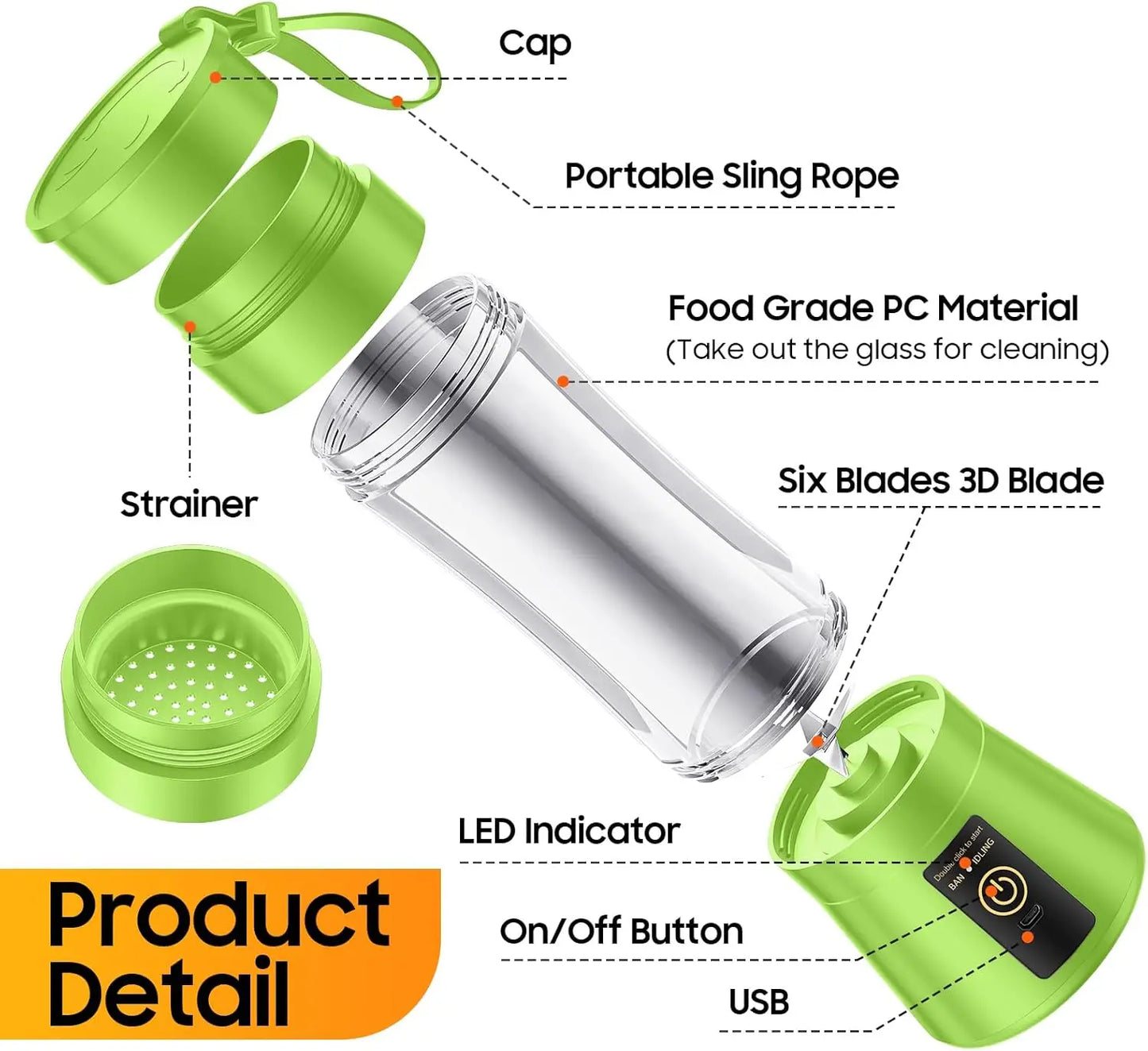Portable USB Elevtric Juicer Blender - Rechargeable Smoothie & Juice Maker 380ml