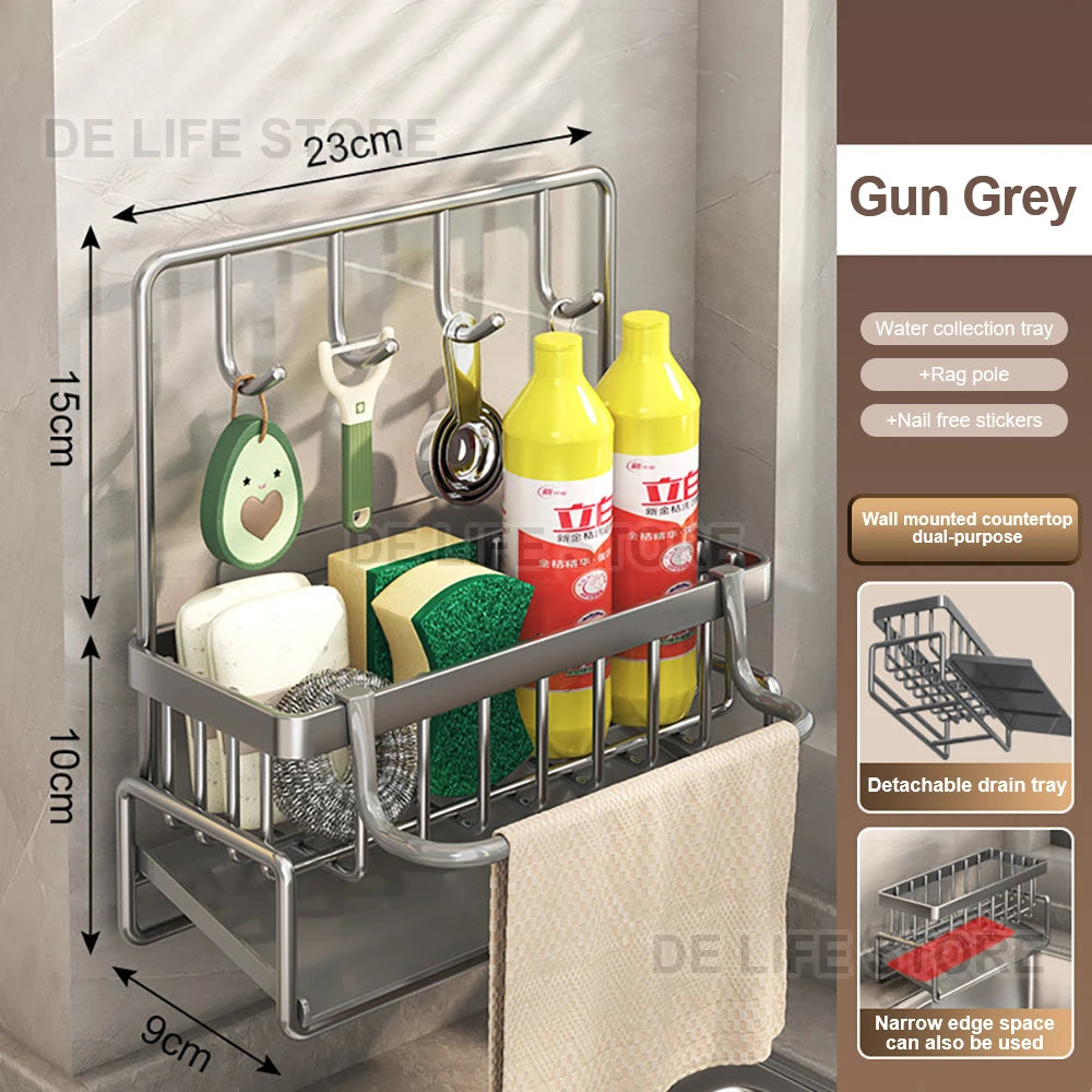 Kitchen sink Organizer with drain Tray - Sponge & Soap Holder Rack