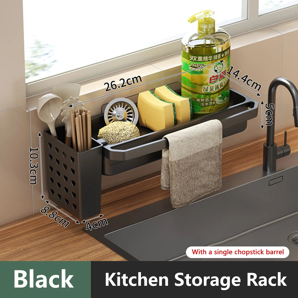 Kitchen sink Organizer with drain Tray - Sponge & Soap Holder Rack