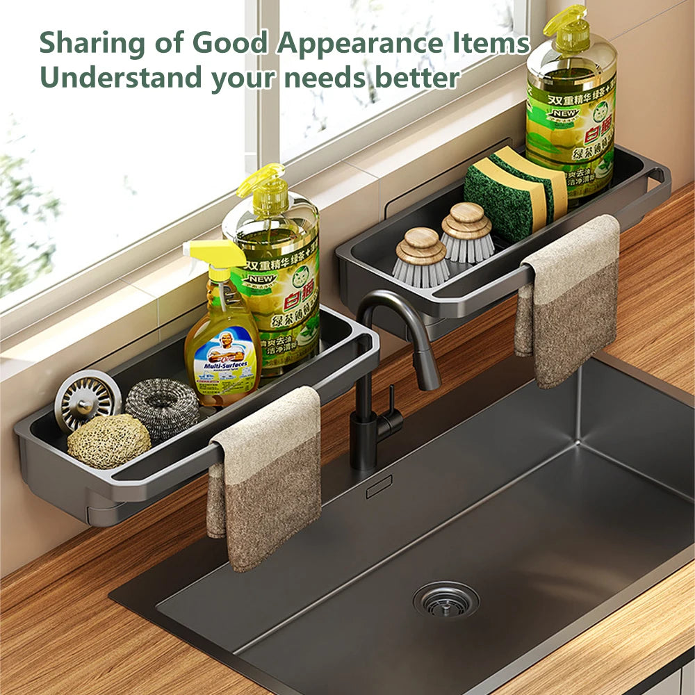 Kitchen sink Organizer with drain Tray - Sponge & Soap Holder Rack