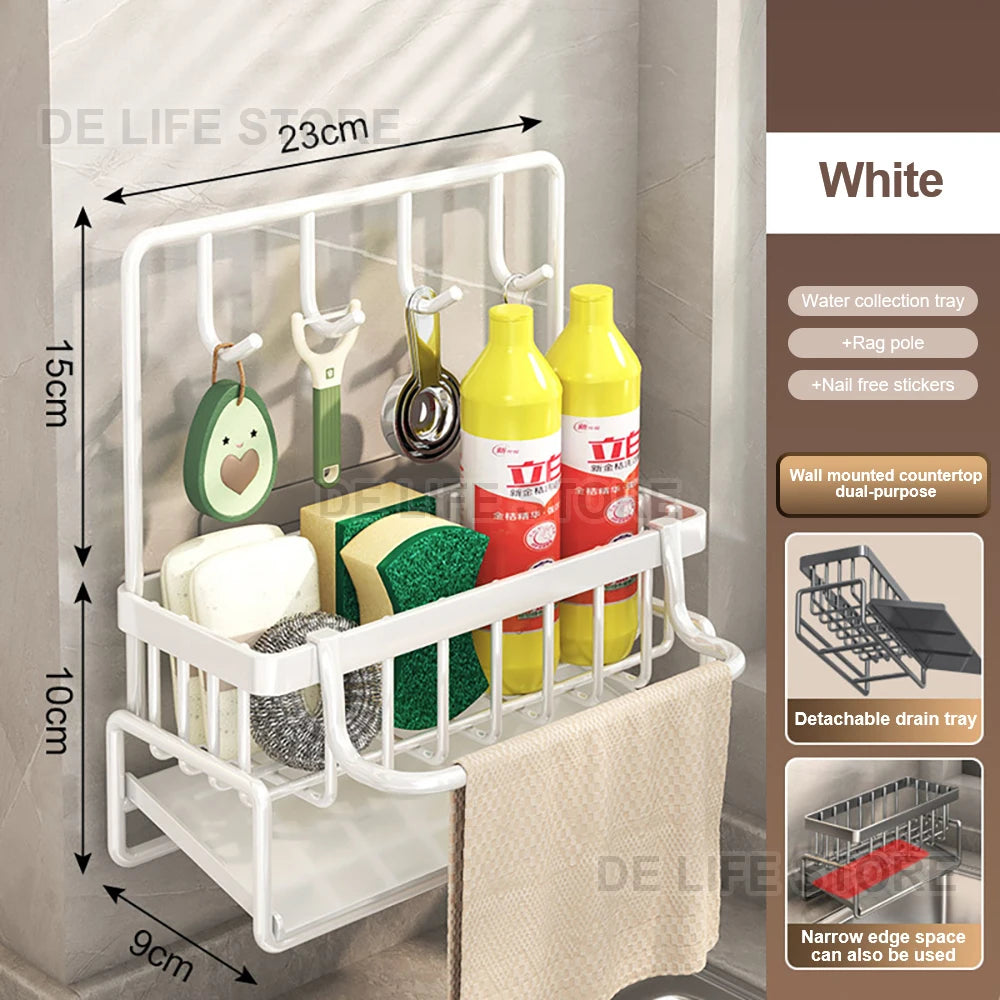 Kitchen sink Organizer with drain Tray - Sponge & Soap Holder Rack