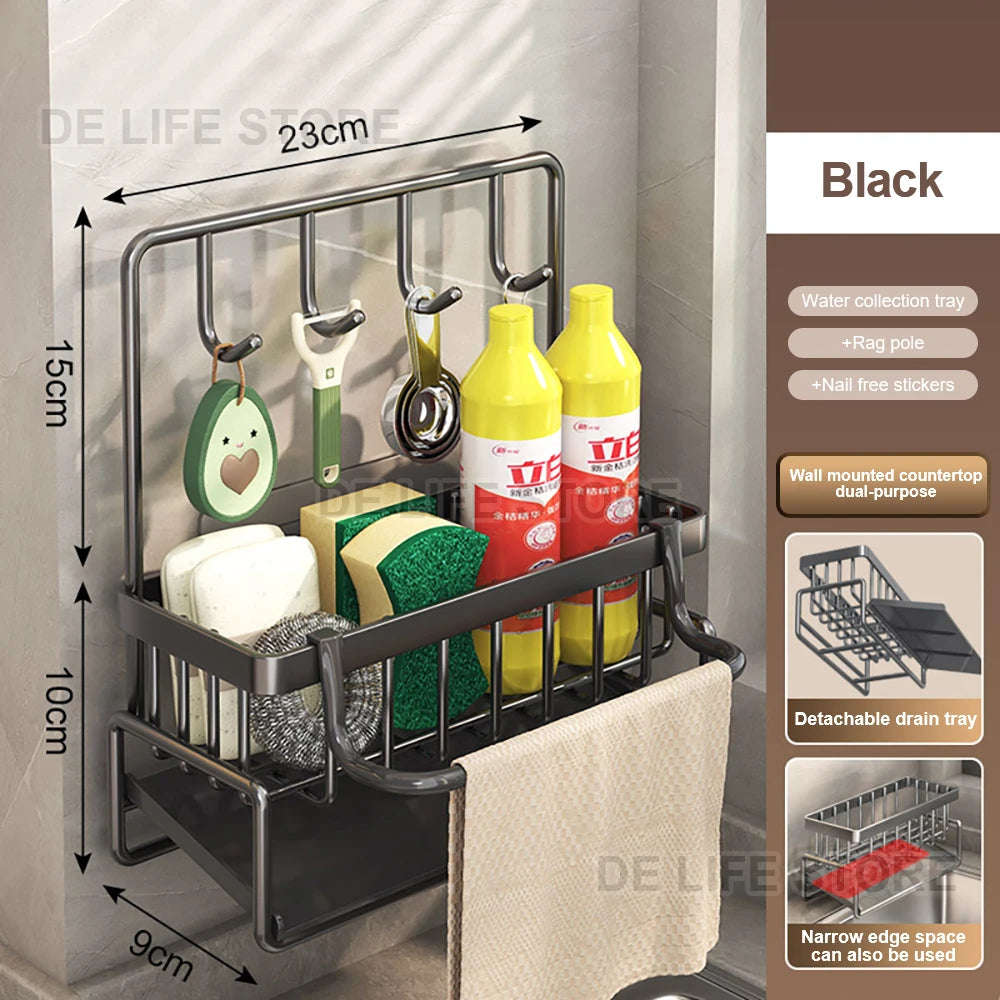 Kitchen sink Organizer with drain Tray - Sponge & Soap Holder Rack