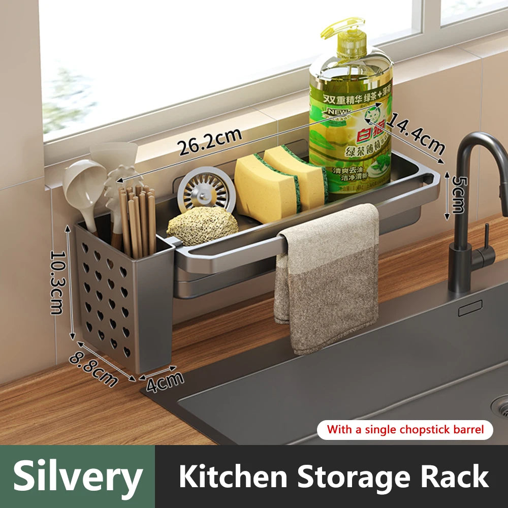 Kitchen sink Organizer with drain Tray - Sponge & Soap Holder Rack