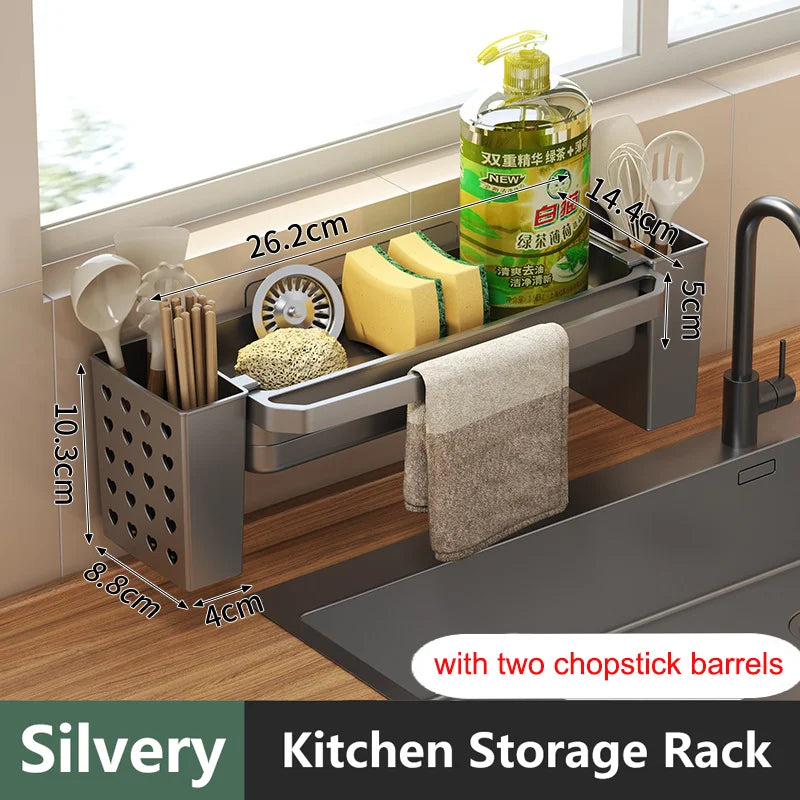 Kitchen sink Organizer with drain Tray - Sponge & Soap Holder Rack
