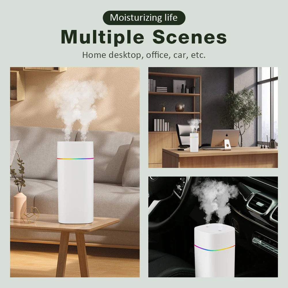 600ml Air Humidifier with Dual Mist, LED Light & 6H Timer