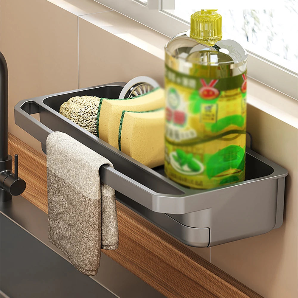 Kitchen sink Organizer with drain Tray - Sponge & Soap Holder Rack