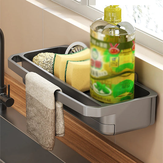 Kitchen sink Organizer with drain Tray - Sponge & Soap Holder Rack