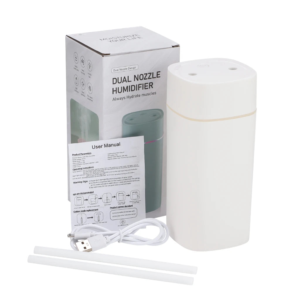 600ml Air Humidifier with Dual Mist, LED Light & 6H Timer