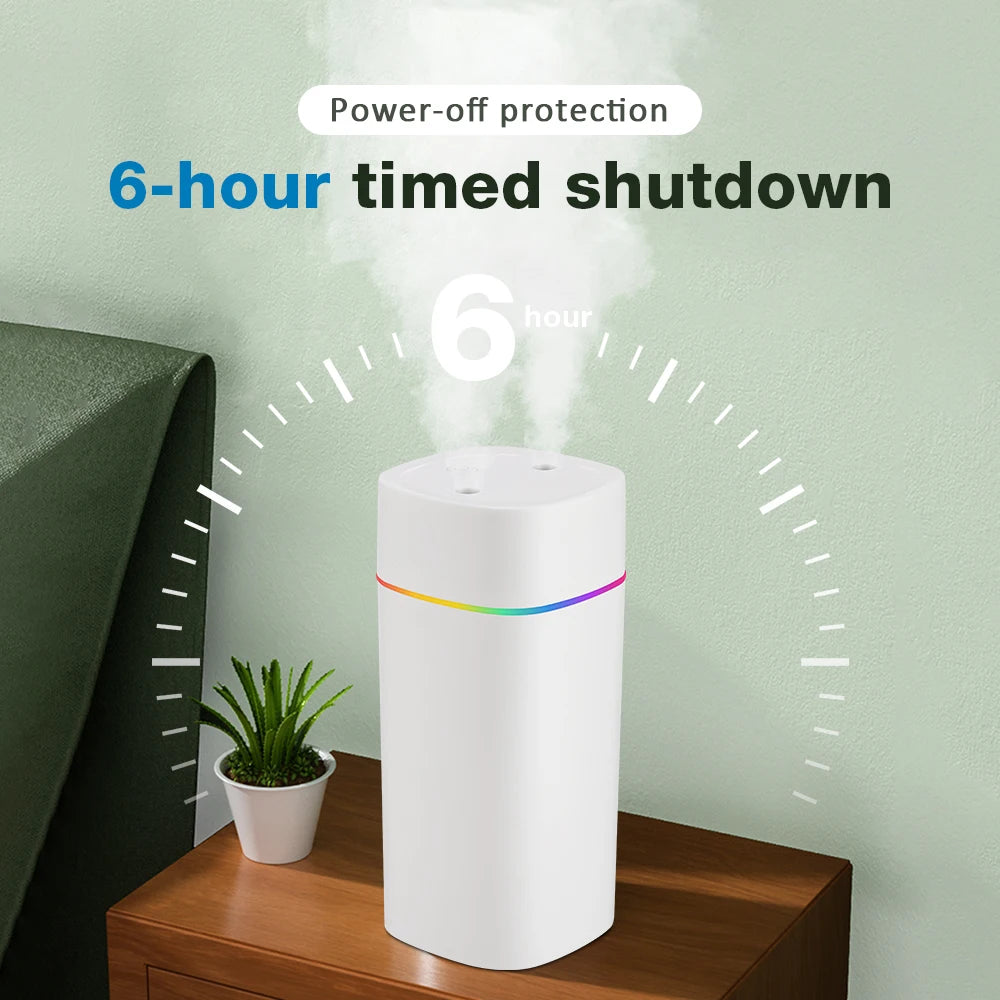 600ml Air Humidifier with Dual Mist, LED Light & 6H Timer