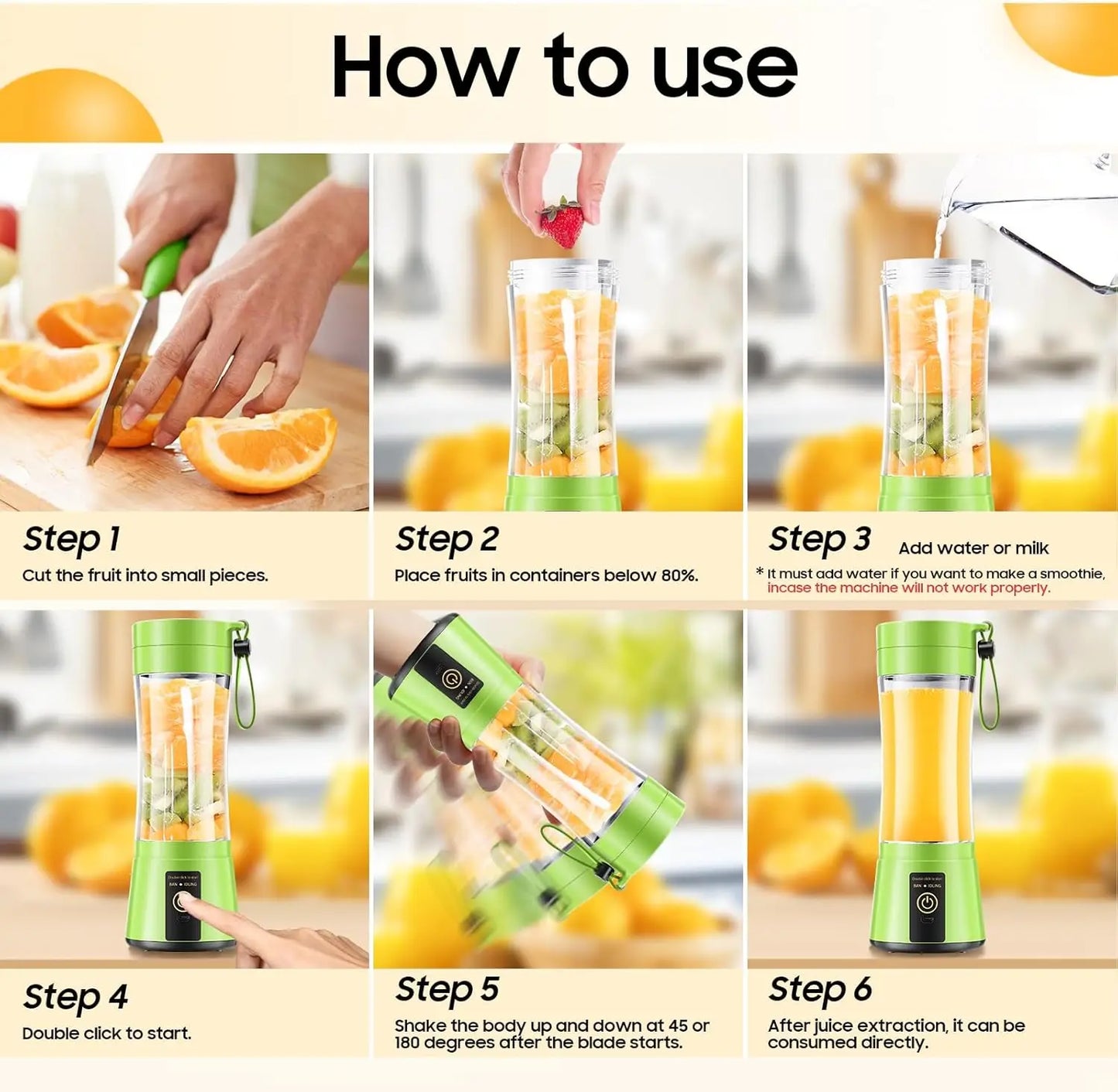 Portable USB Elevtric Juicer Blender - Rechargeable Smoothie & Juice Maker 380ml