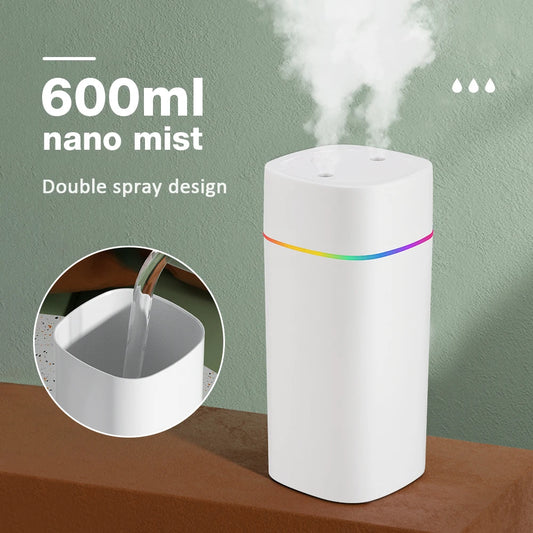 600ml Air Humidifier with Dual Mist, LED Light & 6H Timer