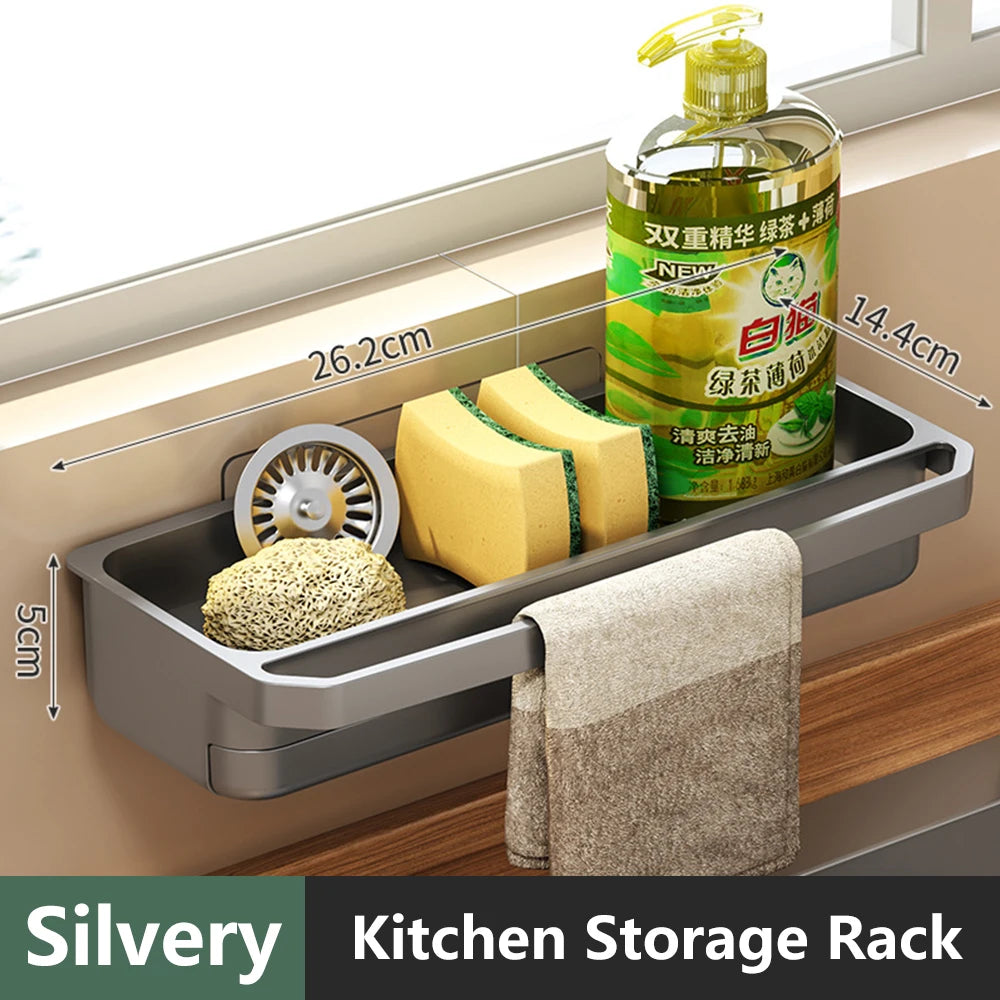 Kitchen sink Organizer with drain Tray - Sponge & Soap Holder Rack